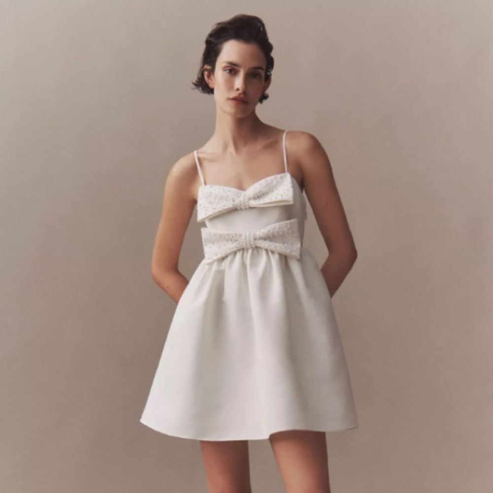 Sachin & Babi Sloane White Pearl Bow Mini Dress